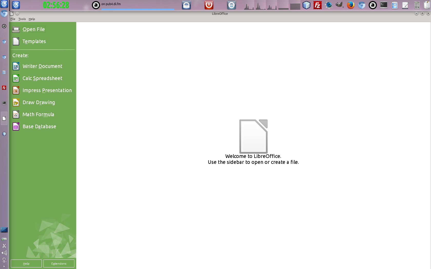 LibreOffice kezdőképernyő